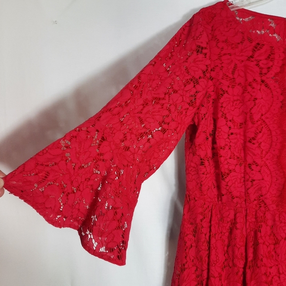 Lane Bryant Women's Lace Dress Bell Sleeve Red Plus Size 16W Zip Back Keyhole - Picture 3 of 9